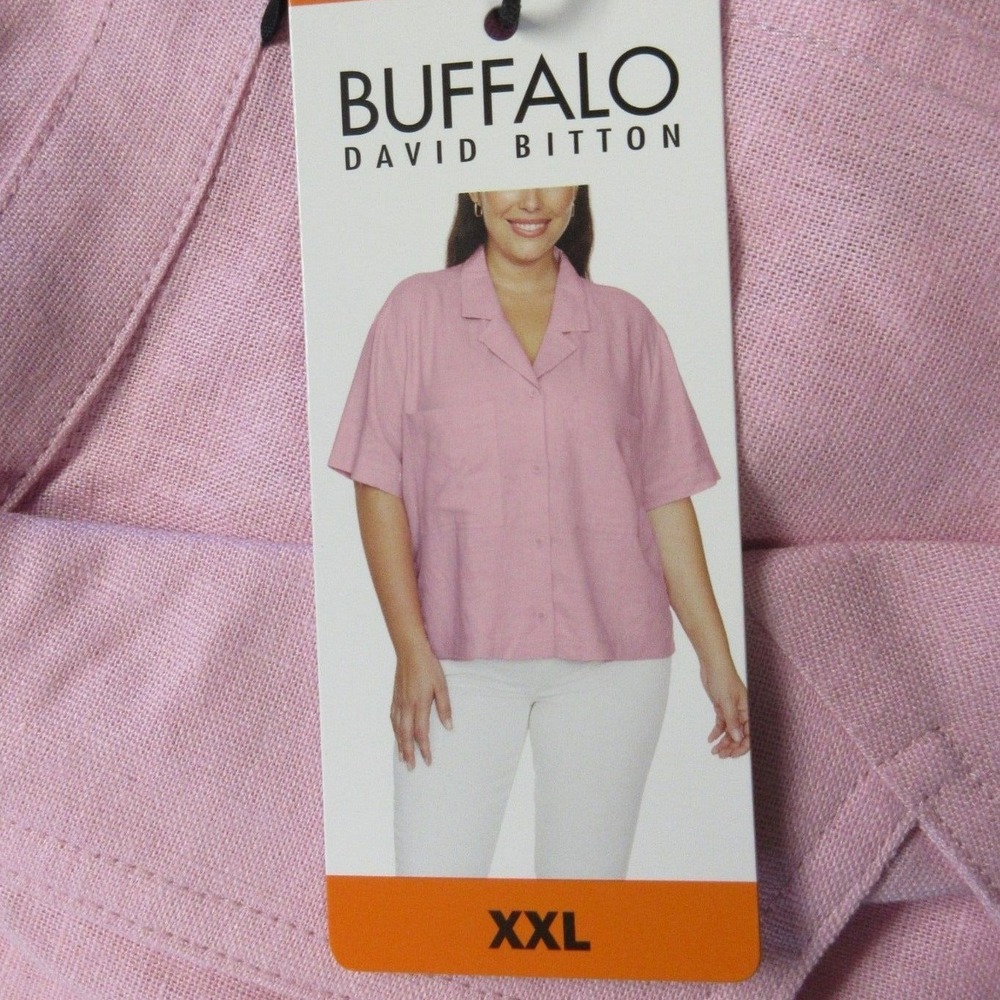 BUFFALO DAVID BITTON Linen Blend Shirt Sz XXL Fidji Pink Boxy Top Blouse 2XL NWT